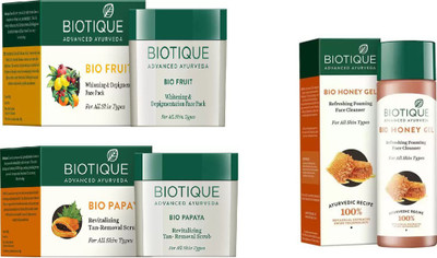 

BIOTIQUE BIO Papaya Revitalizing Tan-Removal Scrub, Fruit Whitening & Depigmentation Face Pack, Honey Gel Refreshing Foaming FaceÂ cleanser(Set of 3)