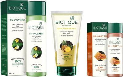 

BIOTIQUE BIO Bio Cucumber Pore Tightening Toner, Bio Honey Gel Refreshing Foaming Cleanser, Bio Pineapple Oil Control Foaming Face Wash(Set of 3)