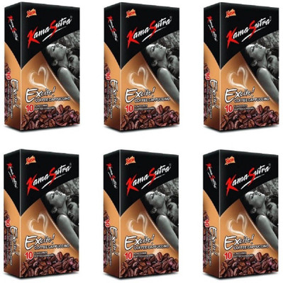 KamaSutra Excite Coffee Cappuccino Flavoured Dotted Condom 10s (6x10) Condom(Set of 6, 60S)