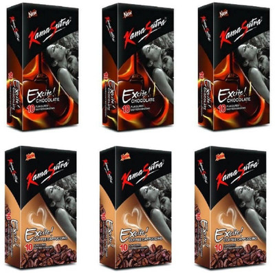 KamaSutra Excite Chocolate and Coffee Cappuccino Flavoured Dotted Condom 10s (6x10) Condom(Set of 6, 60S)