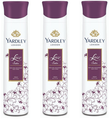 

Yardley London Lace Satin Body Spray Women for Women 150ML Each (Pack of 3) Body Spray - For Women(450 ml, Pack of 3)