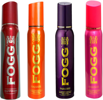 

Fogg ESSENCE DEODORANT 120 ML+ PARADISE DEODORANT 120 ML+ RADIATE DEODORANT 120 ML+HAPPINESS DEODORANT 120 ML Deodorant Spray - For Men & Women(120 ml)