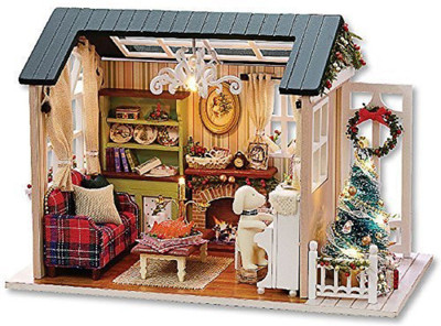 

KADAM Cute Holiday Time Series Dollhouse Miniature DIY House Kit Creative Room With Furniture & Accessories - Perfect Creative DIY Gift for Kids, Children, Teens, Friends, Families, Birthday/Valentine's Day(Beige)