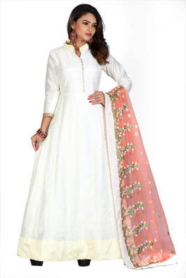 white anarkali gown