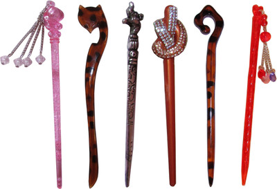 

Peacock Combo of Multi Color Juda Sticks Bun Stick(Multicolor)