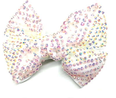 LOOK NEW White All Sequin Shiny Hair Bow Clip Hair Clip(White)