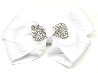 

LOOK NEW White Hair Bow Diamante Clip Hair Clip(White)