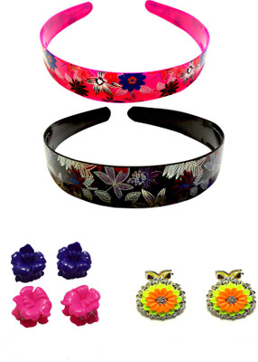 

ADR JEWELLERY ADR Combo of Pink & Black Hair band with Pair Flower Design clip For Women / Girls (Random Design) Hair Clip, Hair Claw, Tic Tac Clip, Head Band, Hair Band, Hair Accessory Set(Pink, Black)