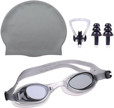 

QUINERGYS ™ Light Grey - Complete Swimming Kit with Cap, goggles and earplugs Swimming Kit