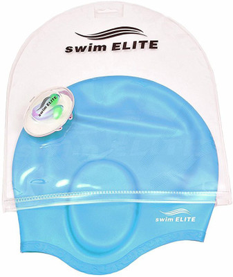 

QUINERGYS ™ Mild-Blue - Lightweight, Non-Toxic, Flexible And Resilient Silicone Swimming Cap Suitable for All Ages and All Hair Lengths, also Comes With Nose Clip And Ear Plugs Swimming Kit
