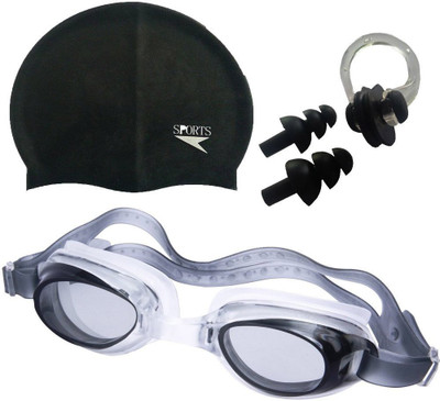 

QUINERGYS ® Scorpion Black - Swimming kit with Silicone Swim Cap, Goggle, 2 Pair Ear Plugs and 1 Nose Clip Combo Swimming Kit