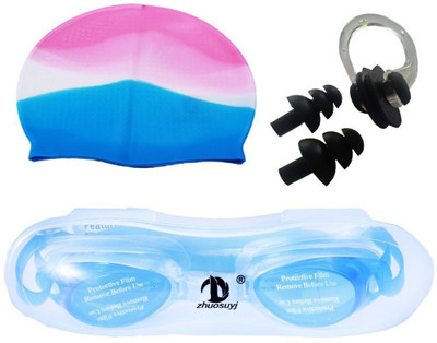 

QUINERGYS ® Cute Pink - Swimming kit with Silicone Swim Cap, Goggle, 2 Pair Ear Plugs and 1 Nose Clip Combo Swimming Kit