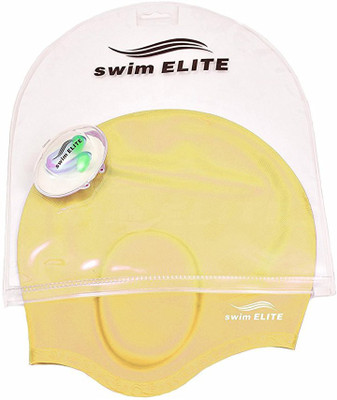 

QUINERGYS ™ Authentic Yellow - Lightweight, Non-Toxic, Flexible And Resilient Silicone Swimming Cap Suitable for All Ages and All Hair Lengths, also Comes With Nose Clip And Ear Plugs Swimming Kit