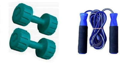 

HEALTH FIT INDIA GREEN COLOR 5KG VINYL PLASTIC DUMBELL AND BLUE COLOR BEARING SKIPPING ROPE Gym & Fitness Kit