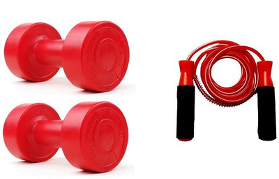 

YUKI RED COLOR 2KG VINYL PLASTIC DUMBELL AND RED COLOR BEARING SKIPPING ROPE Gym & Fitness Kit