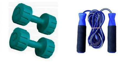 

HEALTH FIT INDIA GREEN COLOR 4KG VINYL PLASTIC DUMBELL AND BLUE COLOR BEARING SKIPPING ROPE Gym & Fitness Kit