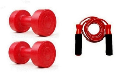 

Venom RED COLOR 1KG VINYL PLASTIC DUMBELL AND RED COLOR BEARING SKIPPING ROPE Gym & Fitness Kit