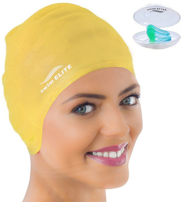 

QUINERGYS ® Royal yellow - Elite Silicone Swimming Cap for Long Hair PLUS Nose Clip Swimming Kit