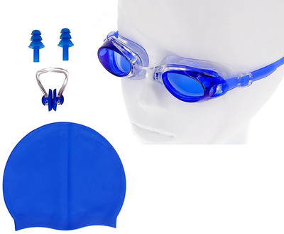

QUINERGYS ® Royal Blue - Swimming kit with Silicone Swim Cap, Goggle, 2 Pair Ear Plugs and 1 Nose Clip Combo Swimming Kit