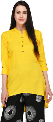 Pistaa Women Solid A-line Kurta(Yellow)