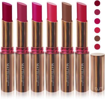 

Femina09 velvet matte lady blam Enriched with Vitamin E lipstick women fashion color cosmetics makeup combo set of 6(red pink brown lrose pink d pink l brown d purple d rose pink)