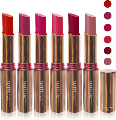 

Femina09 velvet matte lady blam Enriched with Vitamin E lipstick women fashion color cosmetics makeup combo set of 6(l pink brown d rose pink l roe pink d pink l brown d purple red)