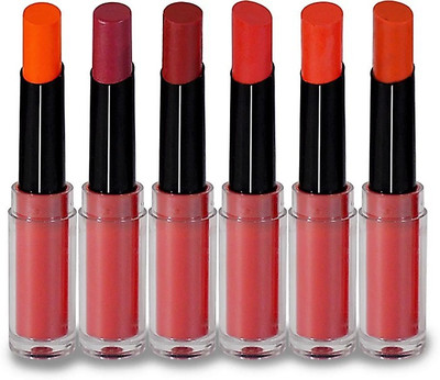 

akshara jewels Color Code Multi Color Lipstick pack of 6 (3.6 g, B6) long lasting matte lipsticks(Red, move, orange, rose red, light pink, blood red)
