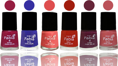 

Fabia Exclusive Nail Polish Cherry Blossom-Shock Blue-Salmon-Shock Orange Red-Mulberry-Bazooka Joe(Pack of 6)
