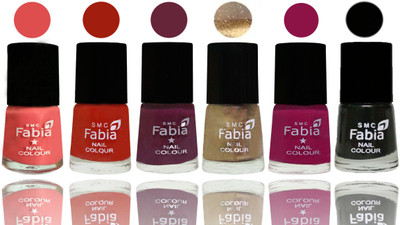 

Fabia Exclusive Nail Polish Salmon-Shock Orange Red-Mulberry-Gold-Raspberry-Black(Pack of 6)