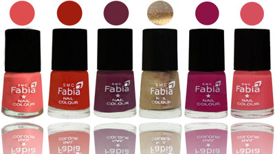

Fabia Exclusive Nail Polish Salmon-Shock Orange Red-Mulberry-Gold-Raspberry-Punch Pink(Pack of 6)