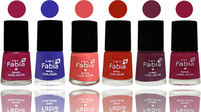 

Fabia Exclusive Nail Polish Cherry Blossom-Shock Blue-Salmon-Shock Orange Red-Mulberry-Pure Wine(Pack of 6)