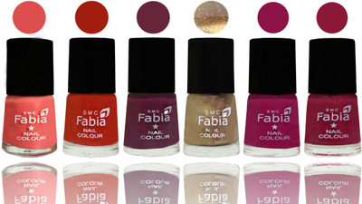 

Fabia Exclusive Nail Polish Salmon-Shock Orange Red-Mulberry-Gold-Raspberry-Pure Wine(Pack of 6)