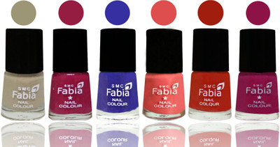 

Fabia Exclusive Nail Polish Tan-Cherry Blossom-Shock Blue-Salmon-Shock Orange Red-Raspberry(Pack of 6)
