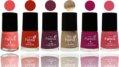 

Fabia Exclusive Nail Polish Salmon-Shock Orange Red-Mulberry-Gold-Raspberry-Shock Pink(Pack of 6)