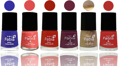

Fabia Exclusive Nail Polish Shock Blue-Salmon-Shock Orange Red-Mulberry-Gold-Candy Orange(Pack of 6)