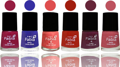 

Fabia Exclusive Nail Polish Cherry Blossom-Shock Blue-Salmon-Shock Orange Red-Mulberry-Coral Pink(Pack of 6)