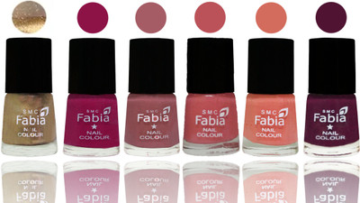 

Fabia Exclusive Nail Polish Gold-Raspberry-Lip-Bazooka Joe-Light Peach-Boysenberry(Pack of 6)