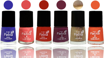 

Fabia Exclusive Nail Polish Shock Blue-Salmon-Shock Orange Red-Mulberry-Gold-Sour Orange(Pack of 6)