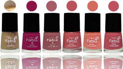 

Fabia Exclusive Nail Polish Gold-Raspberry-Lip-Bazooka Joe-Light Peach-Coral Pink(Pack of 6)
