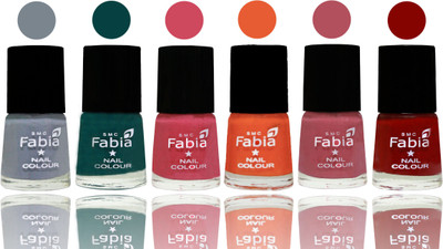 

Fabia Exclusive Nail Polish Wild Gray Yonder-Dark Green-Shock Pink-Sour Orange-Mauve Pink-Bold Red(Pack of 6)