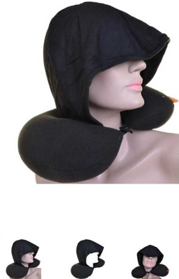 

House of Quirk Travel Neck Hoodie Pillow Neck Pillow & Eye Shade(Black)