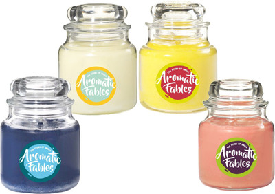 

First Row Set of 4 Scented Candles with 8oz Colored Fragrance Candles | Bosco Pond, Magnet, Temple Mogra, Vanilla | Candles for Bedroom | Candles for Decoration(280 g)