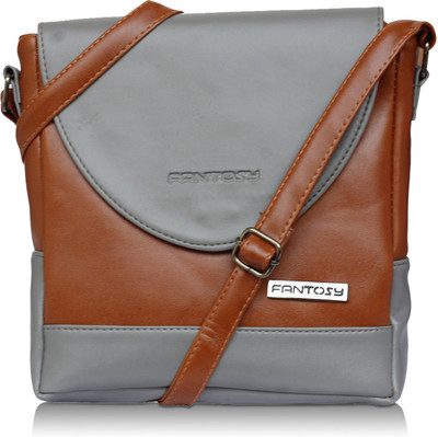 

Fantosy Women Casual Grey, Brown Leatherette Sling Bag, Brown;grey