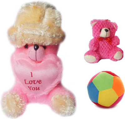 

Flower Engine Adorable Cap Teddy With Car Hanging Teddy Pink and Rattle Ball - 18 inch(Multicolor)