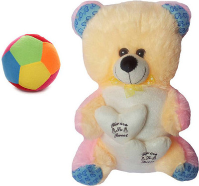

Flower Engine Double Heart Teddy With Rattle Ball - 18 inch(Multicolor)