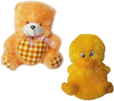 Flower Engine Ribbon Heart Teddy with Musical Duck - 12 inch(Multicolor)