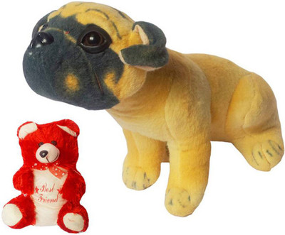 Flower Engine Pug Dog With Small Red Teddy - 10 inch(Multicolor)