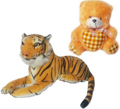 

Flower Engine Big Forest Tiger With Ribbon Heart Teddy - 9 inch(Multicolor)