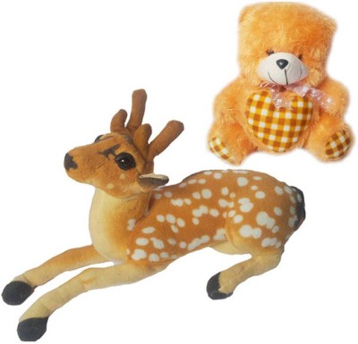 

Flower Engine Big Forest Deer With Ribbon Heart Teddy - 9 inch(Multicolor)