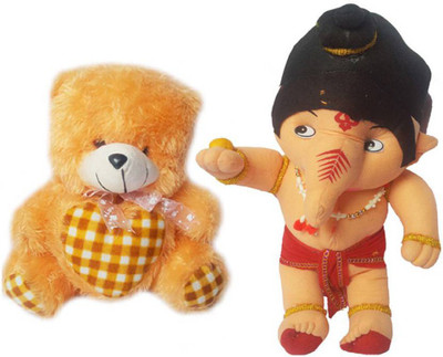 

Flower Engine Bal Ganesha With Ribbon Heart Teddy - 9 inch(Multicolor)